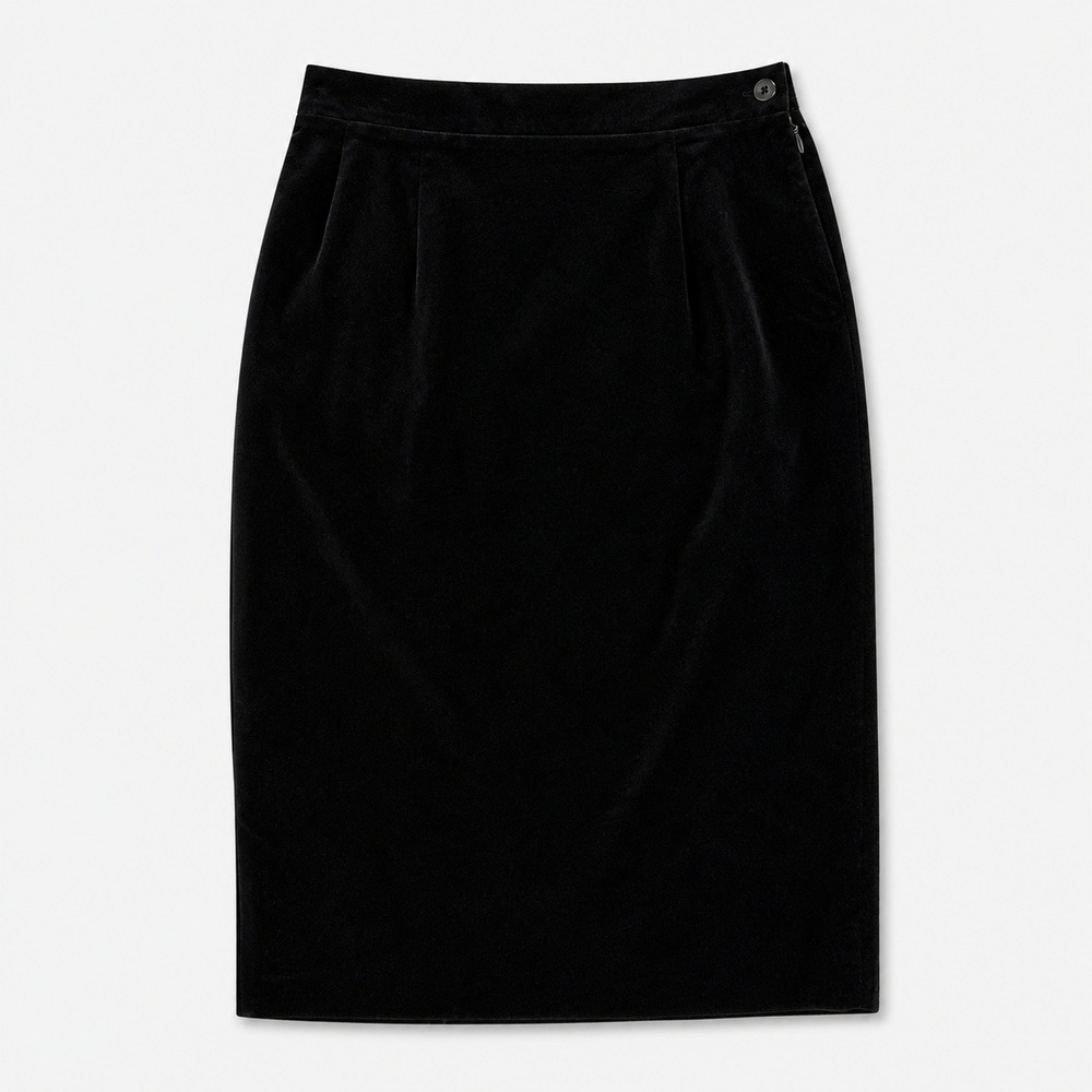 Vtg Jay Black Velvet Pencil Skirt Cotton sz M dark academia old money preppy